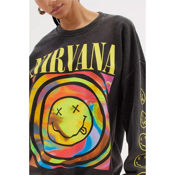 Urban Outfitters Women's X Nirvana Smile Overdyed Oversize Crew Neck Sweatshirt - Picture 4 of 5